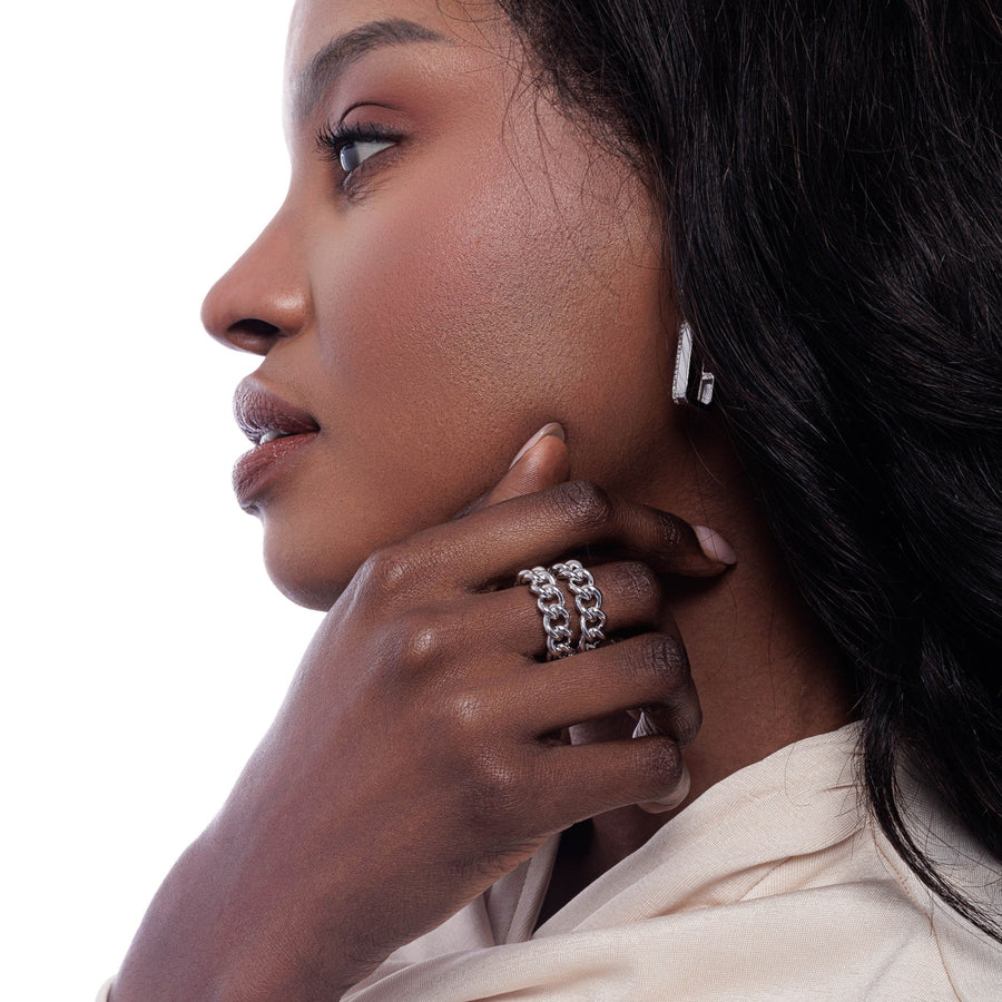 Rectangular Huggie Earrings with Natural White Topaz