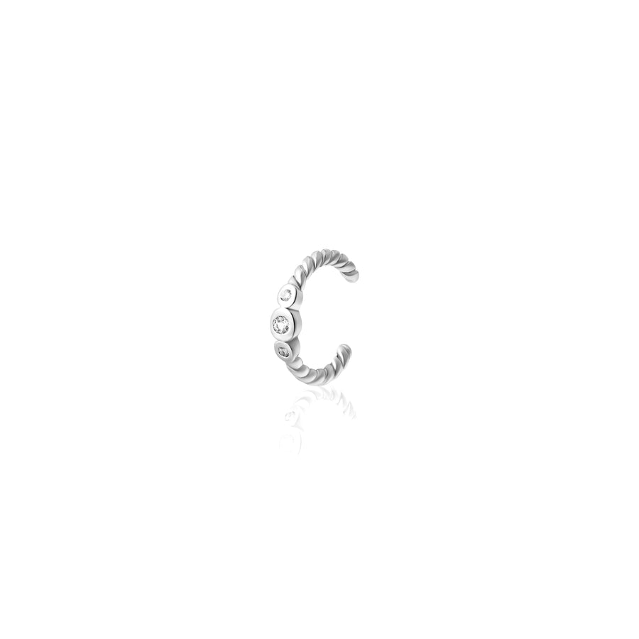 Sterling Silver Twist Ear Cuff with White Topaz