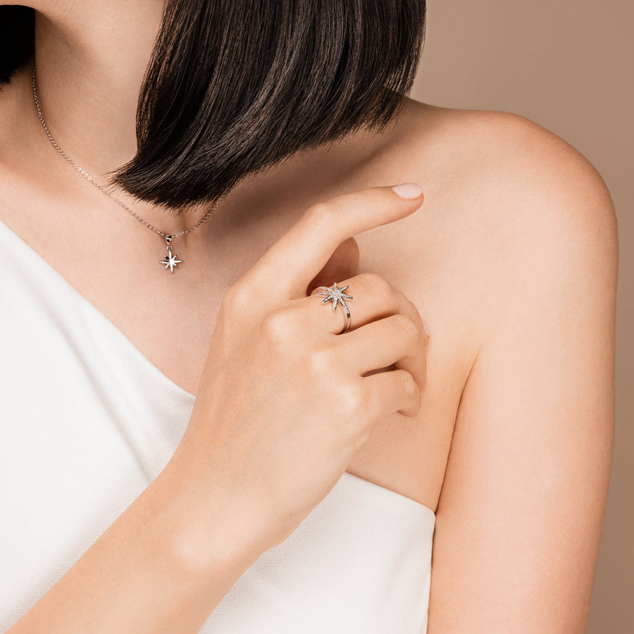 Sterling Silver Star Ring with White Topaz