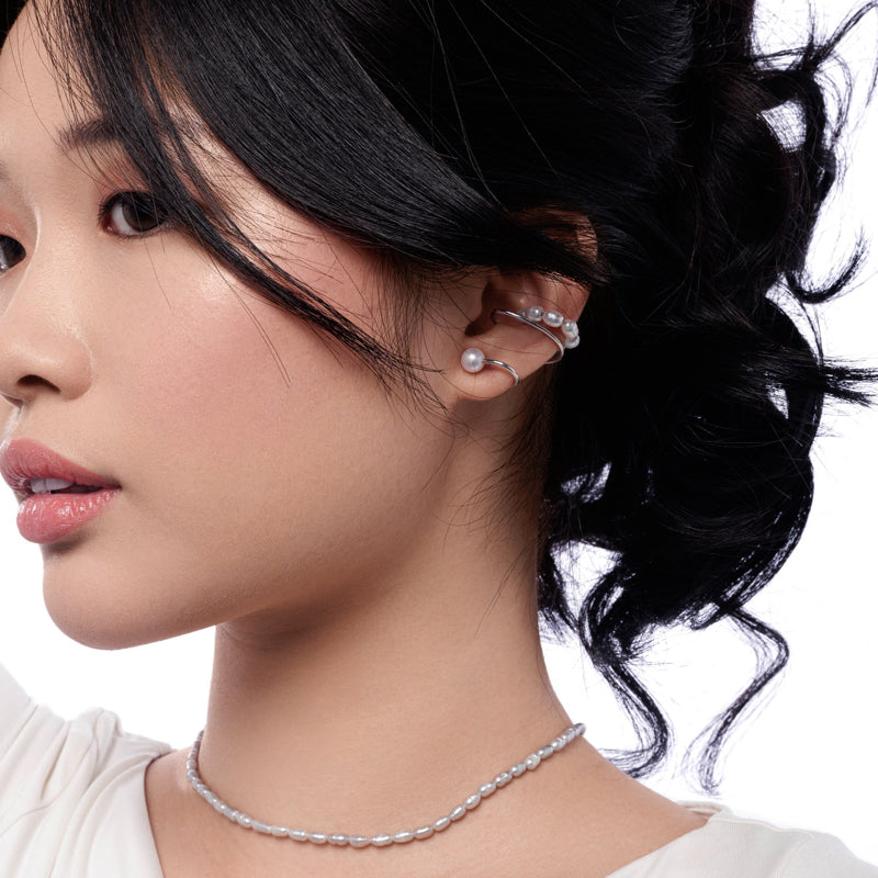 Sterling Silver Ear Cuff with Natural Freshwater Pearls