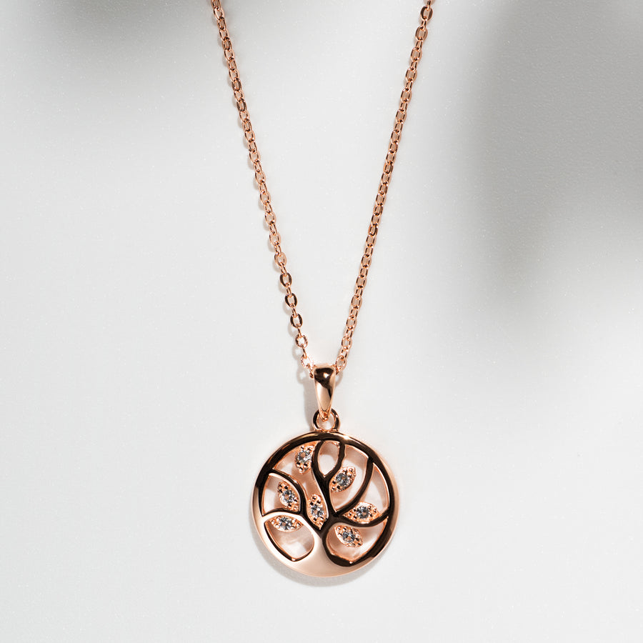 18K Rose Gold Vermeil Tree of Life Necklace with White Topaz