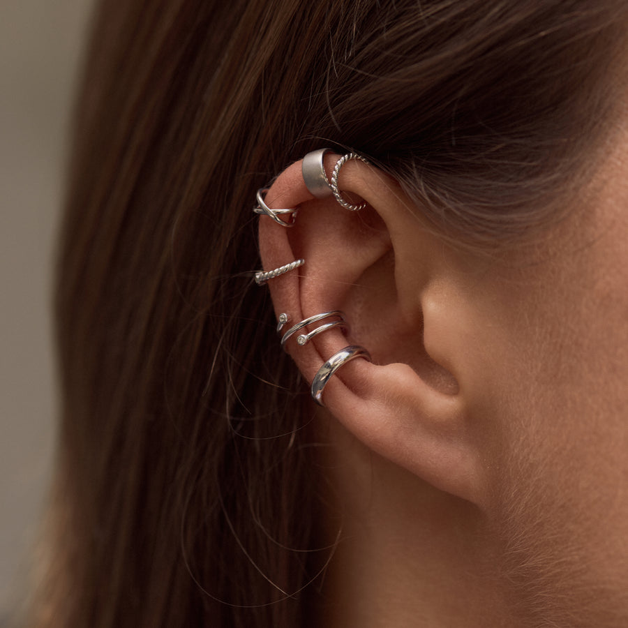 Sterling Silver Twist Ear Cuff with White Topaz