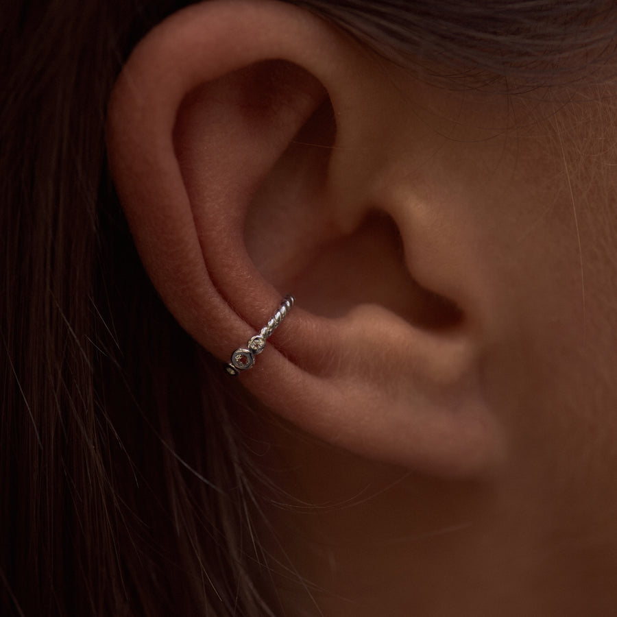 Sterling Silver Twist Ear Cuff with White Topaz