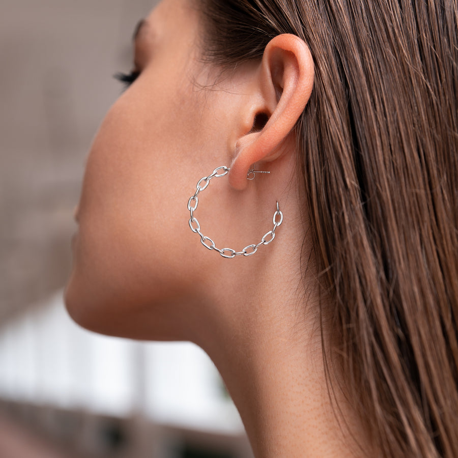 Sterling Silver Chain Hoop Earrings