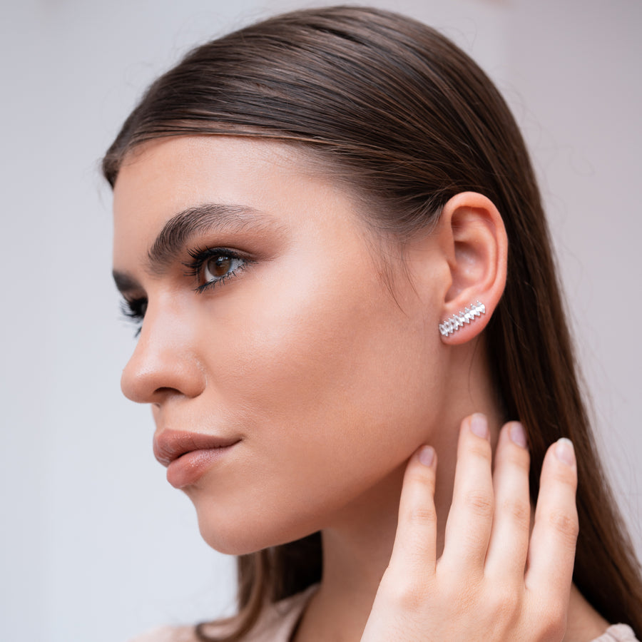 Sterling Silver Earrings Marquise Cut with White Topaz