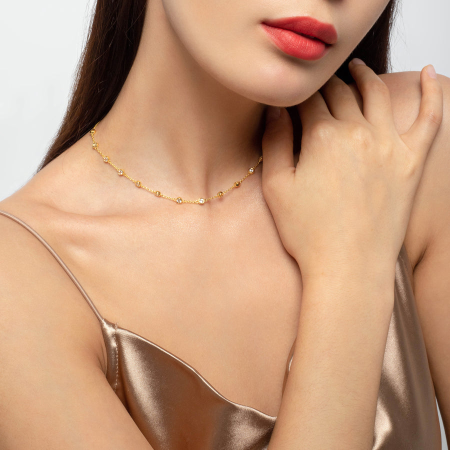 18K Gold Vermeil Choker Necklace with White Topaz