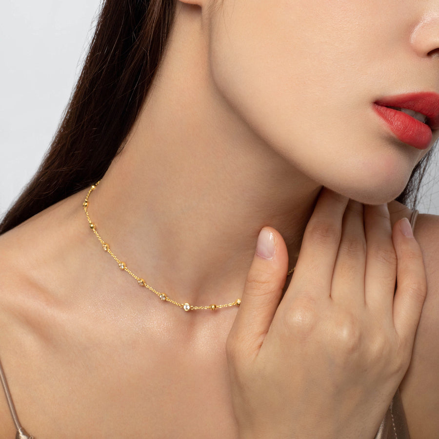 18K Gold Vermeil Choker Necklace with White Topaz