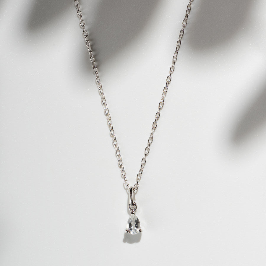 Sterling Silver Necklace with Pear Cut White Topaz