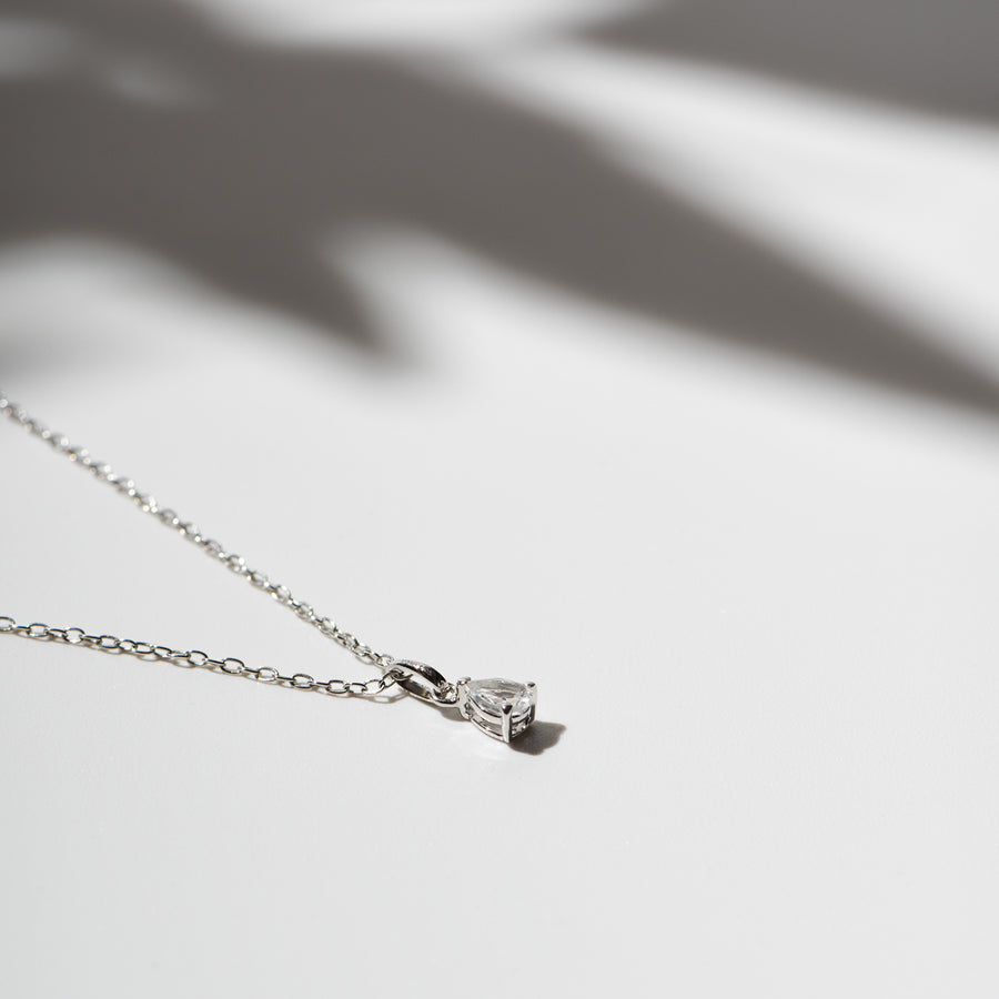 Sterling Silver Necklace with Pear Cut White Topaz