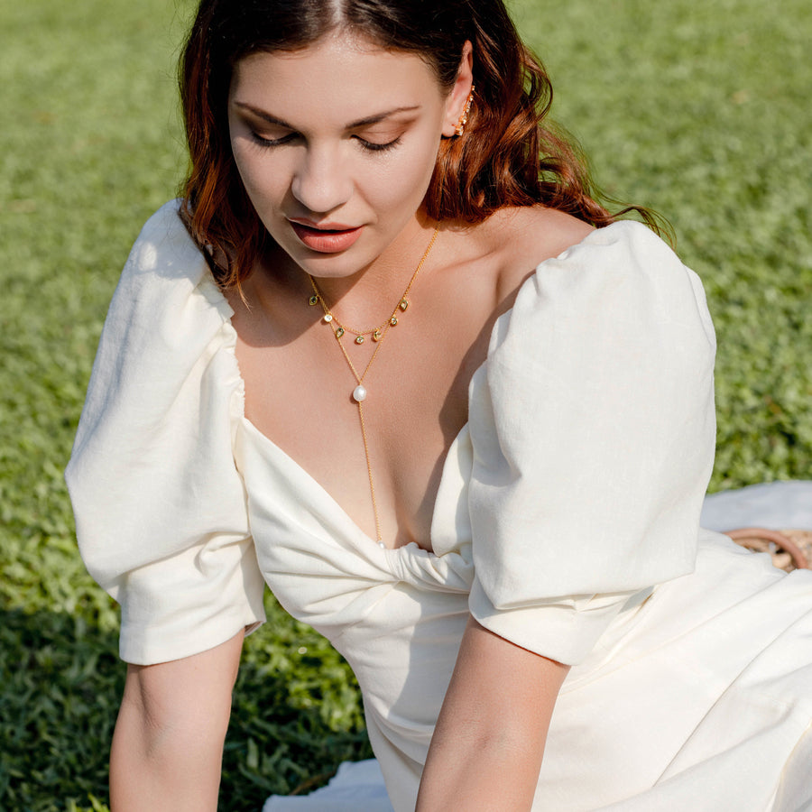 18K Gold Vermeil Necklace with Green Amethyst and White Topaz