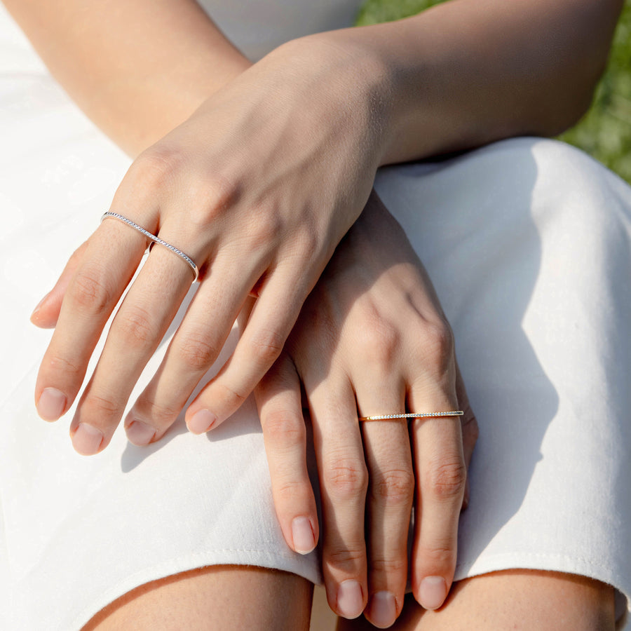 Sterling Silver Double Finger Ring with White Topaz