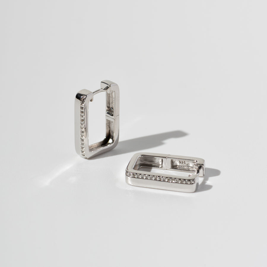 Rectangular Huggie Earrings with Natural White Topaz