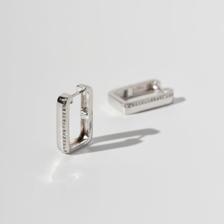 Rectangular Huggie Earrings with Natural White Topaz