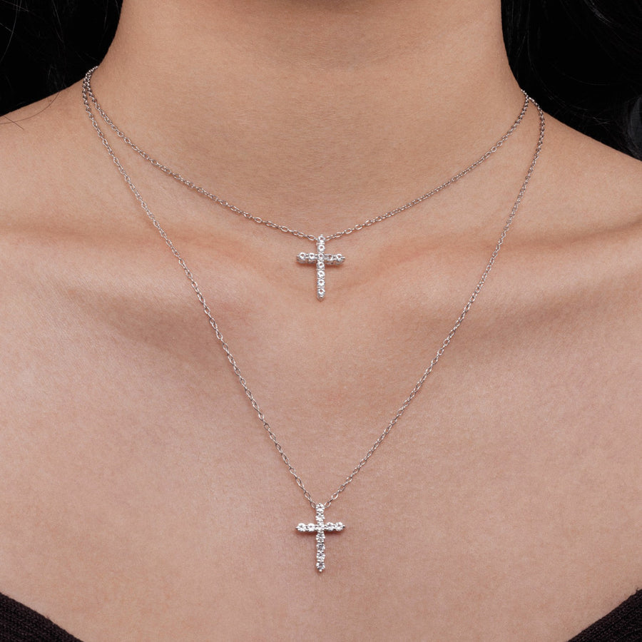 Sterling Silver Cross Necklace with Natural White Topaz