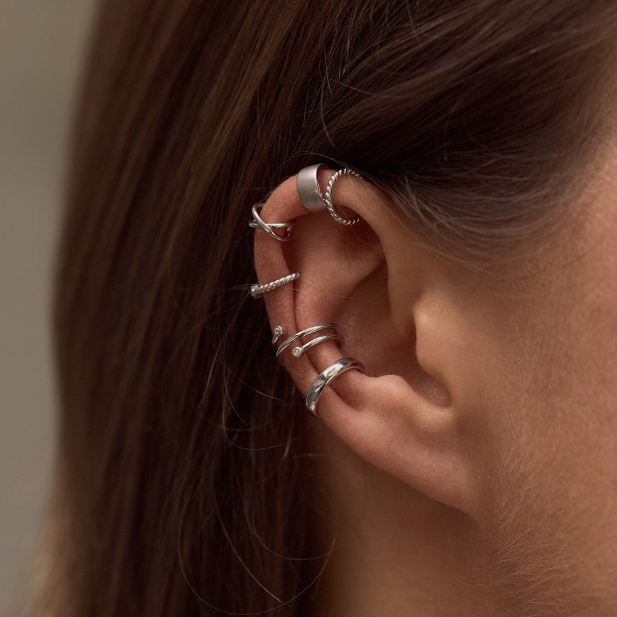 Sterling Silver Twist Ear Cuff with White Topaz