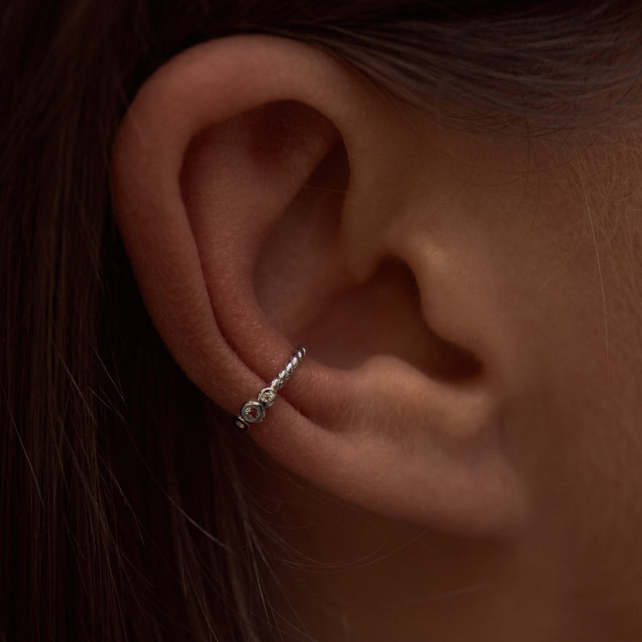 Sterling Silver Twist Ear Cuff with White Topaz