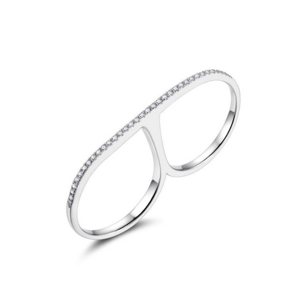 Sterling Silver Double Finger Ring with White Topaz – AYMÉE