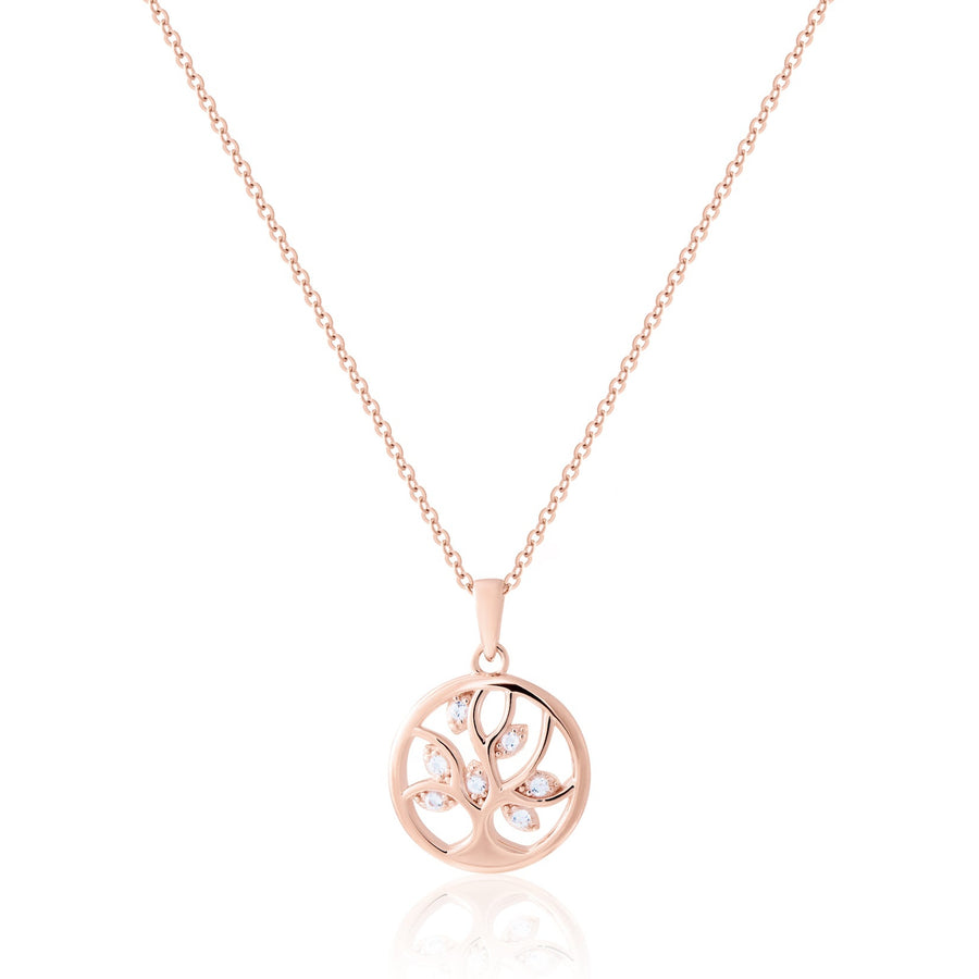 18K Rose Gold Vermeil Tree of Life Necklace with White Topaz